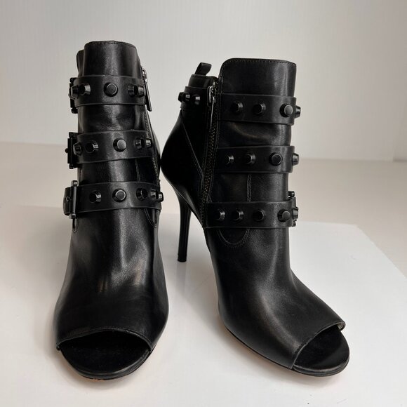 Michael Kors Boot Women 8.5 Leather Stud Buckle Side Zip Ankle Bryn Moto Core Ex - Picture 1 of 14